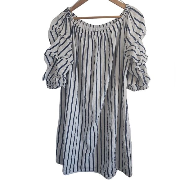 Ivy Street Striped Cotton Ruffle Sleeve Dress Top Sz 1X Coastal Preppy Nautical - Picture 1 of 12